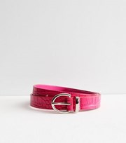 New Look Bright Pink Faux Croc Belt